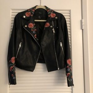 Forever 21 embroidered faux leather jacket